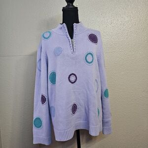 christopher & banks Lilac Vtg 90s Polka Dot Sweater 1/4 Zip Mock Neck Sz XL Y357